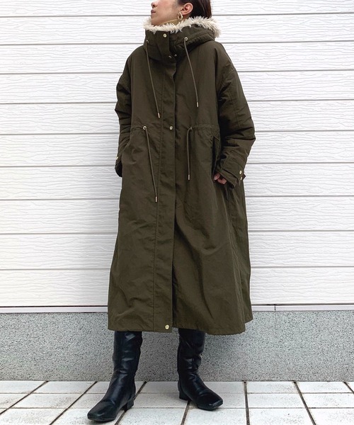 Q(キュー)の「フーディーボアドッキング モッズコート(モッズコート・レディース・チャコールグレー/オリーブ・MEDIUM)」の18枚目の写真