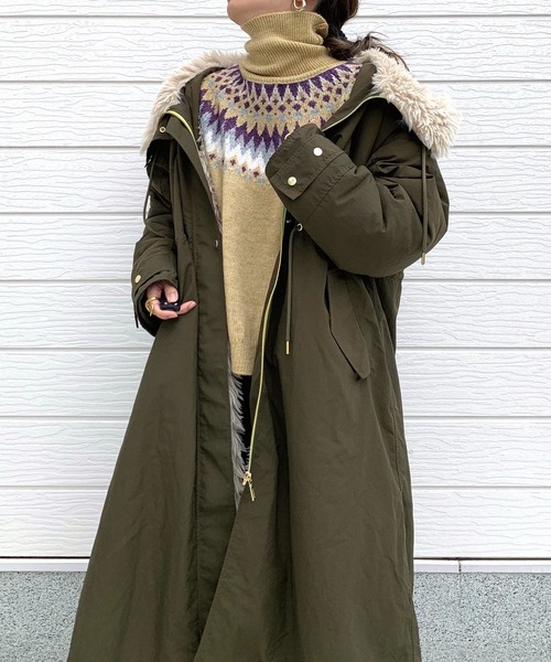 Q(キュー)の「フーディーボアドッキング モッズコート(モッズコート・レディース・チャコールグレー/オリーブ・MEDIUM)」の15枚目の写真