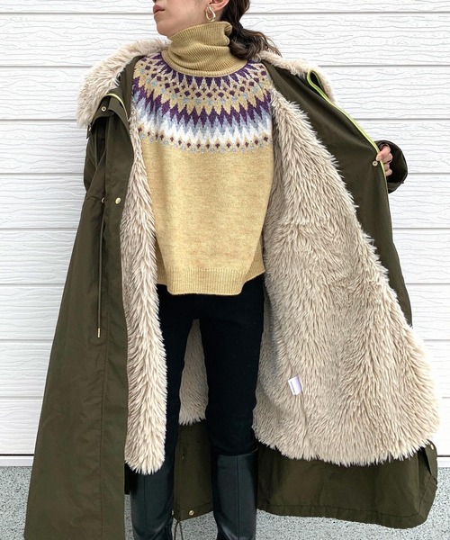 Q(キュー)の「フーディーボアドッキング モッズコート(モッズコート・レディース・チャコールグレー/オリーブ・MEDIUM)」の16枚目の写真