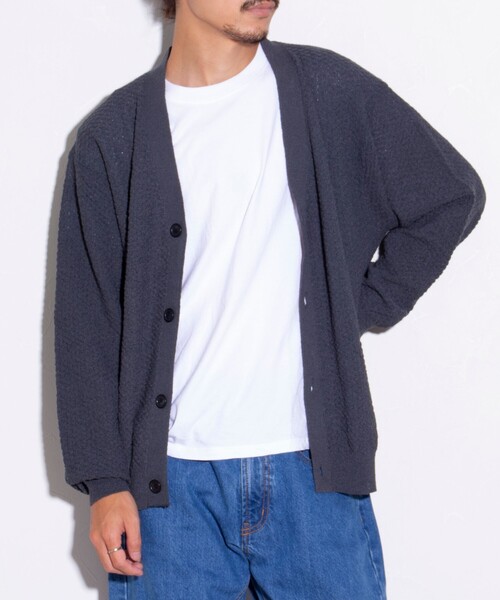 GLOSTER(グロスター)の「【GLOSTER/グロスター】カラーブークレカーディガン ドロップショルダー(カーディガン/ボレロ・メンズ・チャコールグレー/ネイビー/イエロー/バーガンディー・S/M/L)」の1枚目の写真