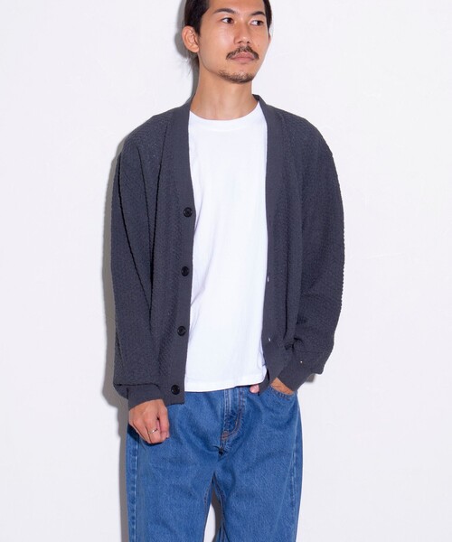 GLOSTER(グロスター)の「【GLOSTER/グロスター】カラーブークレカーディガン ドロップショルダー(カーディガン/ボレロ・メンズ・チャコールグレー/ネイビー/イエロー/バーガンディー・S/M/L)」の11枚目の写真