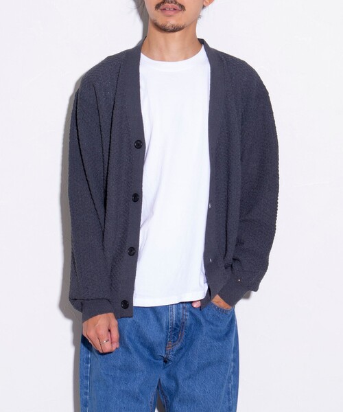 GLOSTER(グロスター)の「【GLOSTER/グロスター】カラーブークレカーディガン ドロップショルダー(カーディガン/ボレロ・メンズ・チャコールグレー/ネイビー/イエロー/バーガンディー・S/M/L)」の10枚目の写真