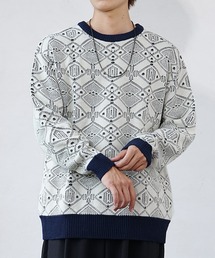 【MinoriTY】透かしリンクス編みクルーネックニット セーター メンズ 秋服 オーバーサイズ ルーズフィット
