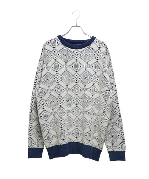MinoriTY(マイノリティ)の「【MinoriTY】透かしリンクス編みクルーネックニット セーター メンズ 秋服 オーバーサイズ ルーズフィット(ニット/セーター・メンズ・アイボリー/ブルー・M/L)」の10枚目の写真