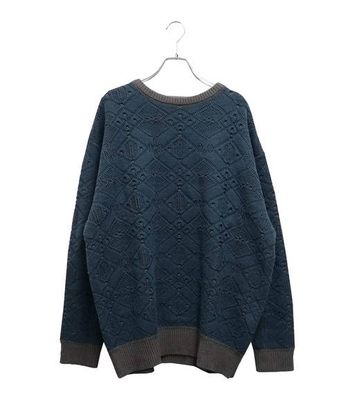 MinoriTY(マイノリティ)の「【MinoriTY】透かしリンクス編みクルーネックニット セーター メンズ 秋服 オーバーサイズ ルーズフィット(ニット/セーター・メンズ・アイボリー/ブルー・M/L)」の8枚目の写真