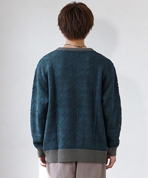 MinoriTY(マイノリティ)の「【MinoriTY】透かしリンクス編みクルーネックニット セーター メンズ 秋服 オーバーサイズ ルーズフィット(ニット/セーター・メンズ・アイボリー/ブルー・M/L)」の16枚目の写真