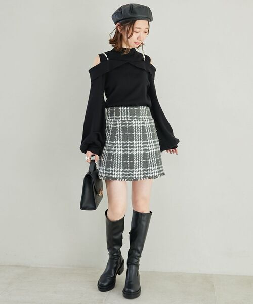 MAJESTIC LEGON(マジェスティックレゴン)の「裾フリンジチェックスカート(スカート・レディース・ブラック系その他/ホワイト系その他2/レッド系その他2/グレー系その他・MEDIUM)」の13枚目の写真