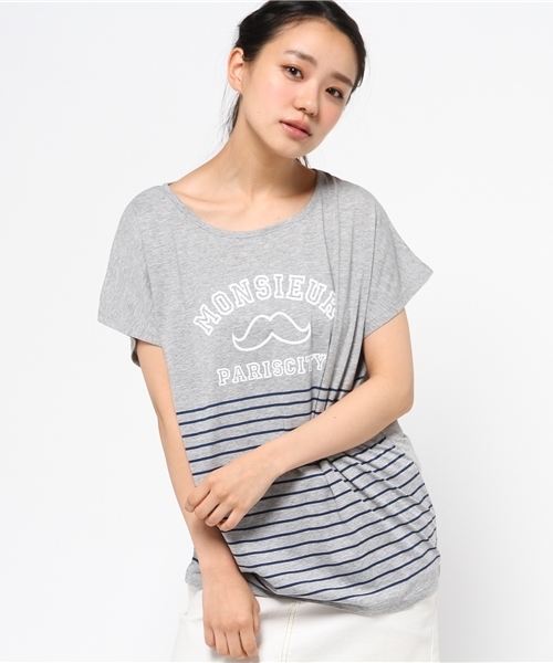 OUTLET(アウトレット)の「【WHO'S WHO gallery】BYボーダーカレッジ(Tシャツ/カットソー・レディース・ホワイト/ネイビー/ブラック/クリーム/グレー・LARGE/MEDIUM)」の3枚目の写真
