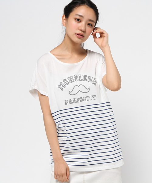 OUTLET(アウトレット)の「【WHO'S WHO gallery】BYボーダーカレッジ(Tシャツ/カットソー・レディース・ホワイト/ネイビー/ブラック/クリーム/グレー・LARGE/MEDIUM)」の2枚目の写真