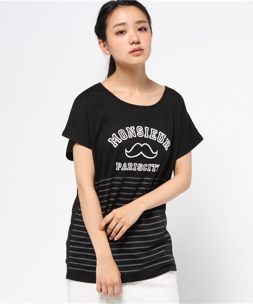 OUTLET(アウトレット)の「【WHO'S WHO gallery】BYボーダーカレッジ(Tシャツ/カットソー・レディース・ホワイト/ネイビー/ブラック/クリーム/グレー・LARGE/MEDIUM)」の1枚目の写真