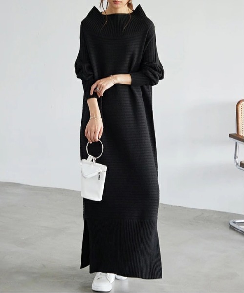 and it_(アンドイット)の「選べる2丈 リブニットゆるタートルネックドルマンワンピース(ワンピース・レディース・ブラウン/ブラック/グレイッシュベージュ・120cm/110cm)」の13枚目の写真