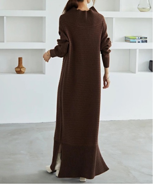 and it_(アンドイット)の「選べる2丈 リブニットゆるタートルネックドルマンワンピース(ワンピース・レディース・ブラウン/ブラック/グレイッシュベージュ・120cm/110cm)」の6枚目の写真
