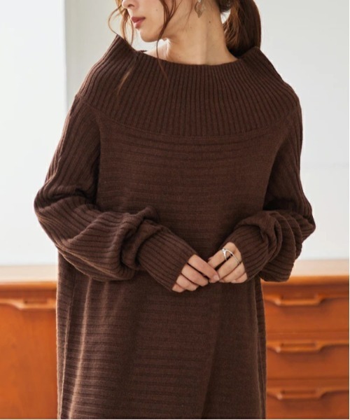 and it_(アンドイット)の「選べる2丈 リブニットゆるタートルネックドルマンワンピース(ワンピース・レディース・ブラウン/ブラック/グレイッシュベージュ・120cm/110cm)」の7枚目の写真