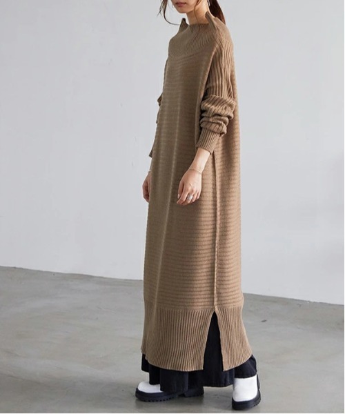 and it_(アンドイット)の「選べる2丈 リブニットゆるタートルネックドルマンワンピース(ワンピース・レディース・ブラウン/ブラック/グレイッシュベージュ・120cm/110cm)」の8枚目の写真