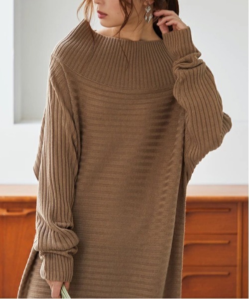 and it_(アンドイット)の「選べる2丈 リブニットゆるタートルネックドルマンワンピース(ワンピース・レディース・ブラウン/ブラック/グレイッシュベージュ・120cm/110cm)」の10枚目の写真