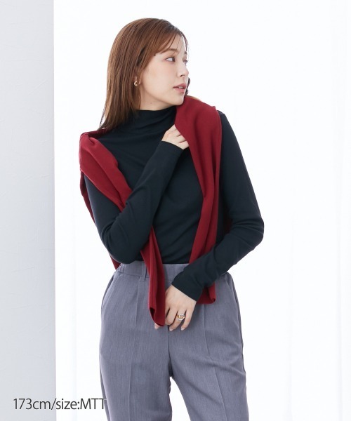 slattgir（スラットジール）の「高身長　綿１００％ハイネックTシャツ　（トールサイズ）（Tシャツ/カットソー・レディース・カーキブラウン/杢グレー/ブラック/ワイン/チャコール・M/4L/5L/3L/L/LL）」の13枚目の写真