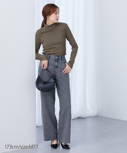 slattgir（スラットジール）の「高身長　綿１００％ハイネックTシャツ　（トールサイズ）（Tシャツ/カットソー・レディース・カーキブラウン/杢グレー/ブラック/ワイン/チャコール・M/4L/5L/3L/L/LL）」の22枚目の写真