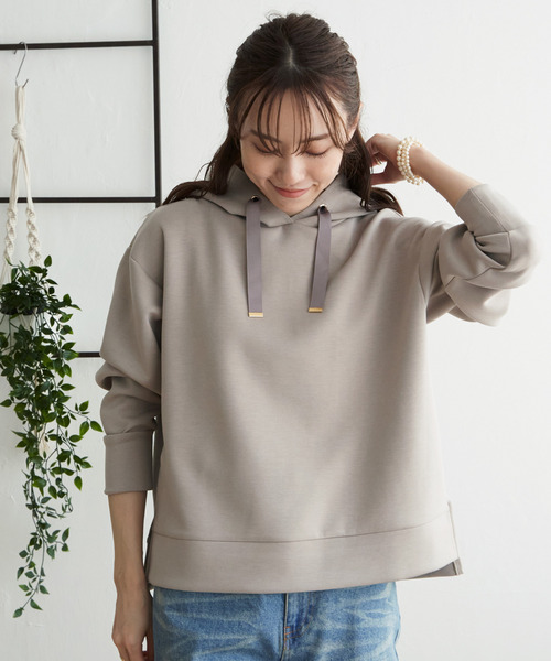 ikka（イッカ）の「GOKU楽 ダンボールニットフードパーカー（パーカー・レディース・ブラック/ダークグリーン/モカ/ベージュ・S/M/L）」の9枚目の写真