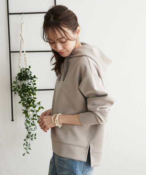 ikka（イッカ）の「GOKU楽 ダンボールニットフードパーカー（パーカー・レディース・ブラック/ダークグリーン/モカ/ベージュ・S/M/L）」の10枚目の写真