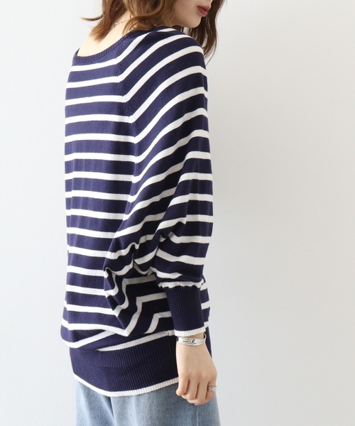 atONE（アットワン）の「atONE Vネックボーダードルマンニット（ニット/セーター・レディース・バーガンディー/オフホワイト/ブラック/ネイビー/グレイッシュベージュ・LL～3L/4L～5L/M～Ｌ）」の18枚目の写真
