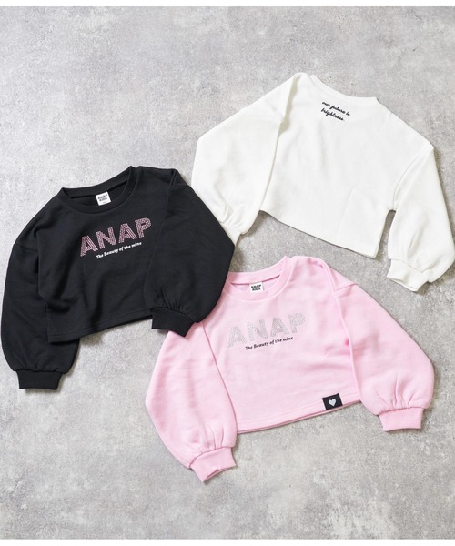 ANAP kids（アナップキッズ）の「ラインストーンANAPロゴ裏毛スウェットトレーナー（スウェット・キッズ・ピンク/ブラック/ホワイト・120cm/130cm/110cm）」の3枚目の写真