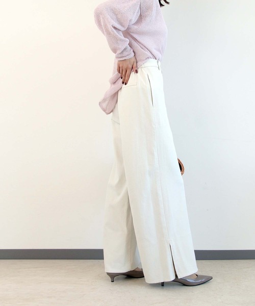 Jines(ジネス)の「ドライオックスサイドスリットワイドパンツ(その他パンツ・レディース・オフホワイト/イエロー・38)」の2枚目の写真