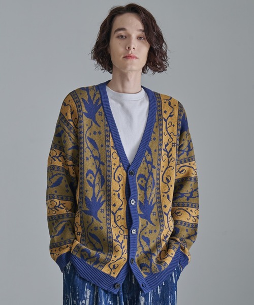 Revo.（レボ）の「Revo.　アンティークリーフパターン CA カーディガン（カーディガン/ボレロ・メンズ・ネイビー/カーキ/ブラック・L/M）」の3枚目の写真