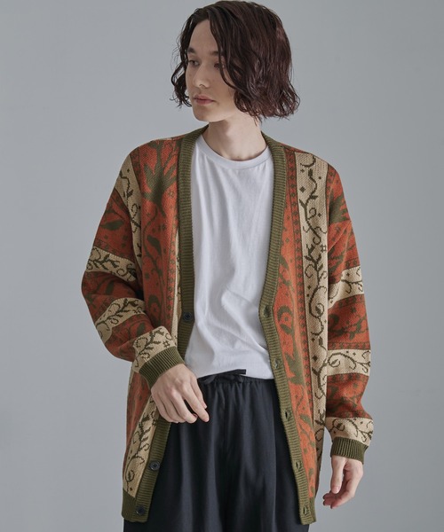 Revo.（レボ）の「Revo.　アンティークリーフパターン CA カーディガン（カーディガン/ボレロ・メンズ・ネイビー/カーキ/ブラック・L/M）」の4枚目の写真