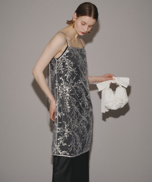 yae ヤエ フラワースパンコールキャミソールドレス Flower spangle camisole dress/フラワースパンコール