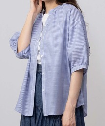 NAVY スラブ前開きスキッパー5分袖 セミシアーシャツ