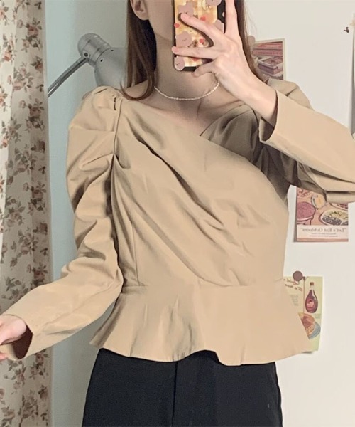 VIVID LADY（ビビッドレディー）の「オフショルダー長袖オフィスブラウス（シャツ/ブラウス・レディース・ブラック/ベージュ・FREE）」の22枚目の写真