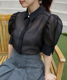 MAJESTIC LEGON | シアーパフ袖シャツブラウス(シャツ/ブラウス)