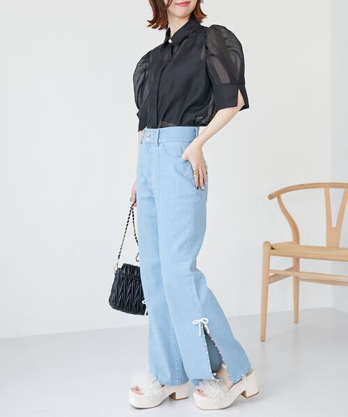 MAJESTIC LEGON（マジェスティックレゴン）の「シアーパフ袖シャツブラウス（シャツ/ブラウス・レディース・オフホワイト/ライトグレー/ピンクベージュ/ブラック・MEDIUM）」の15枚目の写真