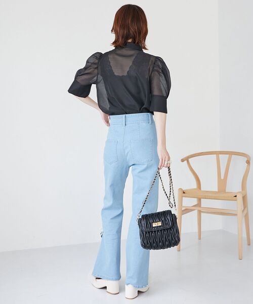 MAJESTIC LEGON（マジェスティックレゴン）の「シアーパフ袖シャツブラウス（シャツ/ブラウス・レディース・オフホワイト/ライトグレー/ピンクベージュ/ブラック・MEDIUM）」の14枚目の写真