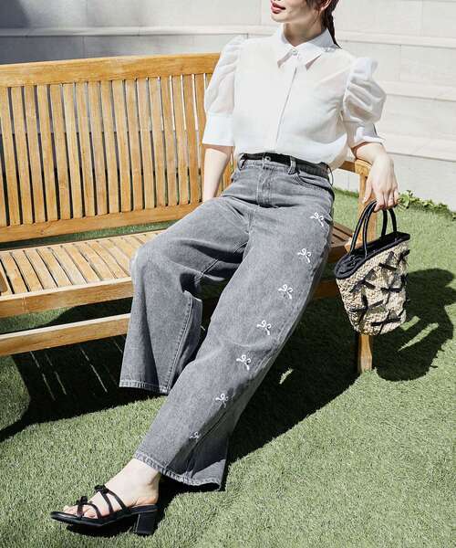 MAJESTIC LEGON（マジェスティックレゴン）の「シアーパフ袖シャツブラウス（シャツ/ブラウス・レディース・オフホワイト/ライトグレー/ピンクベージュ/ブラック・MEDIUM）」の8枚目の写真