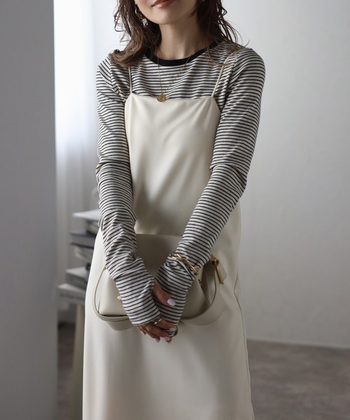 Bonjour Sagan(ボンジュールサガン)の「胸パッド取り外しキャミロングワンピース(ワンピース・レディース・チャコールグレー/アイボリー/ブラック・M/S)」の4枚目の写真