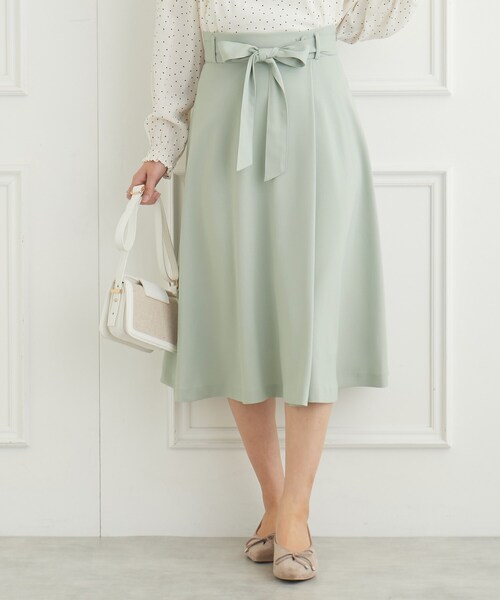 couture brooch（クチュールブローチ）の「◆【リボン付け外し2WAY】リボンベルト付きフレアスカート（スカート・レディース・グリーン系/ネイビー/ブラウン系・36/38/40/42）」の7枚目の写真