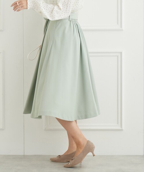 couture brooch（クチュールブローチ）の「◆【リボン付け外し2WAY】リボンベルト付きフレアスカート（スカート・レディース・グリーン系/ネイビー/ブラウン系・36/38/40/42）」の8枚目の写真
