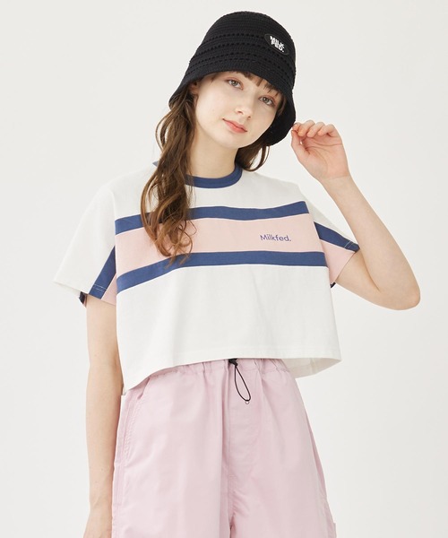 MILKFED.（ミルクフェド）の「PANELED S/S TOP（Tシャツ/カットソー・レディース・ライトブルー/ネイビー/ホワイト・ONE SIZE）」の14枚目の写真
