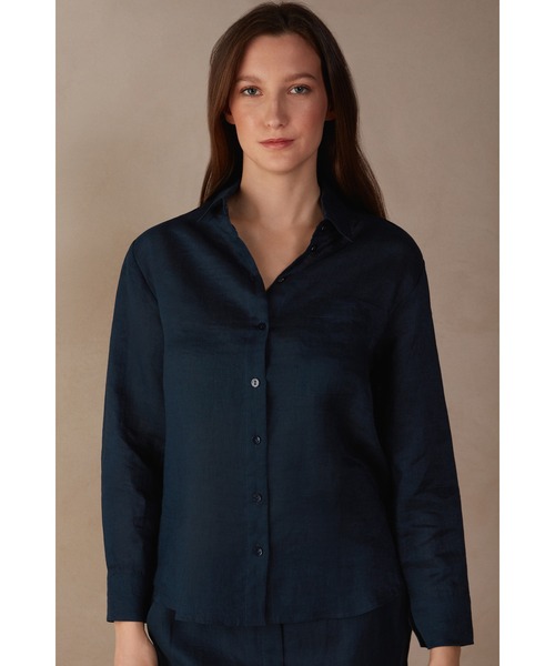 Intimissimi(インティミッシミ)の「リネンファブリック シャツ(シャツ/ブラウス・レディース・サンドベージュ/インディゴブルー/ブラック/ホワイト/スカイブルー/カーキ/ピンクベージュ/モカ・S/M/L)」の13枚目の写真