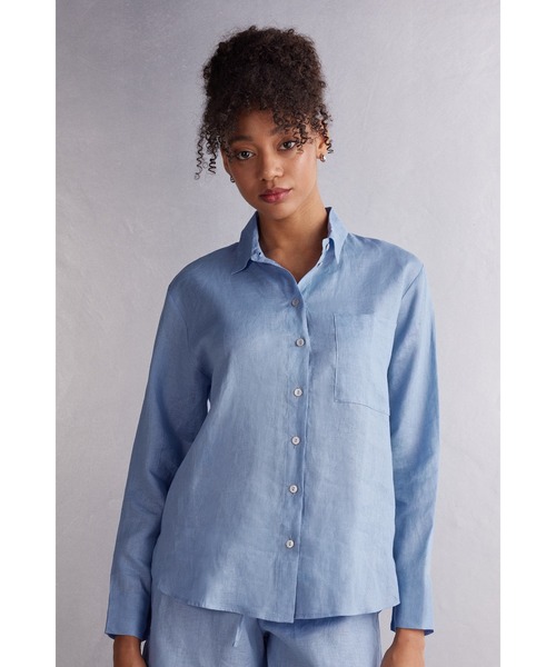Intimissimi(インティミッシミ)の「リネンファブリック シャツ(シャツ/ブラウス・レディース・サンドベージュ/インディゴブルー/ブラック/ホワイト/スカイブルー/カーキ/ピンクベージュ/モカ・S/M/L)」の21枚目の写真
