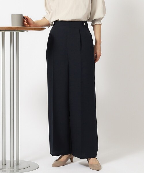 DRESKIP（ドレスキップ）の「◆【洗える/セットアップ可/イージーケア】麻調パール調ボタン付ワイドパンツ（その他パンツ・レディース・カーキ/ベージュ/ネイビー・02/03/04）」の3枚目の写真