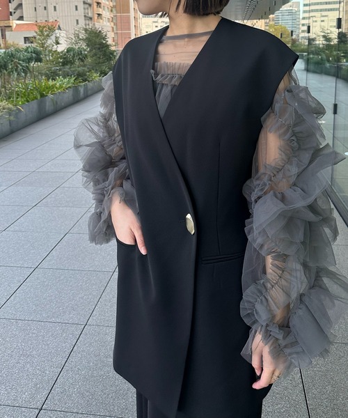 ANDRESD バックシアージレセットアップ　デコラティブチュールトップス セール】【ZOZO限定】 back sheer gilet setup ・ decorative