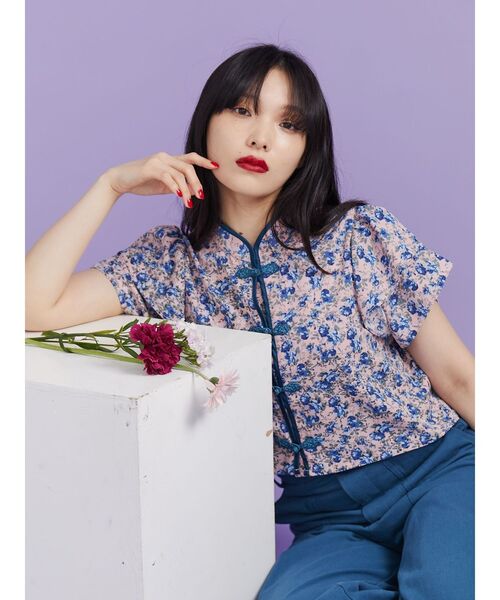 jouetie（ジュエティ）の「ハーフスリーブショルダーフリルショートチャイナシャツ（シャツ/ブラウス・レディース・ピンク/ブラック/ライトブルー/アイボリー・MEDIUM）」の13枚目の写真