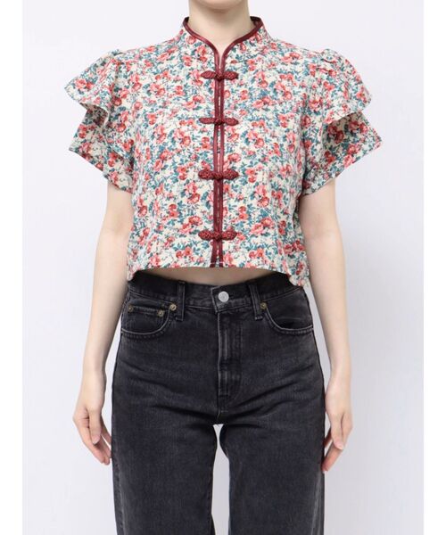 jouetie（ジュエティ）の「ハーフスリーブショルダーフリルショートチャイナシャツ（シャツ/ブラウス・レディース・ピンク/ブラック/ライトブルー/アイボリー・MEDIUM）」の6枚目の写真