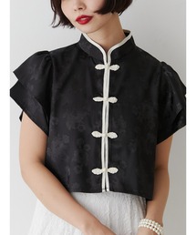 jouetie | ハーフスリーブショルダーフリルショートチャイナシャツ(シャツ/ブラウス)