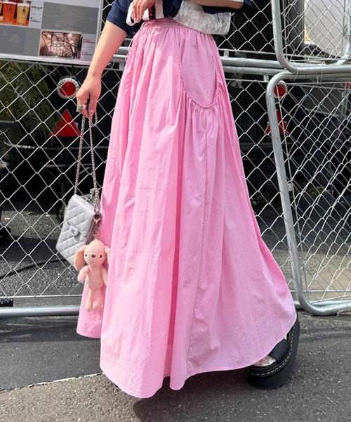 Alley by w closet（アリーバイダブルクローゼット）の「【Alley】ナイロンBIGポケットギャザースカート（スカート・レディース・ピンク/シルバー/オフホワイト/グリーン/ホワイト系その他・FREE）」の4枚目の写真