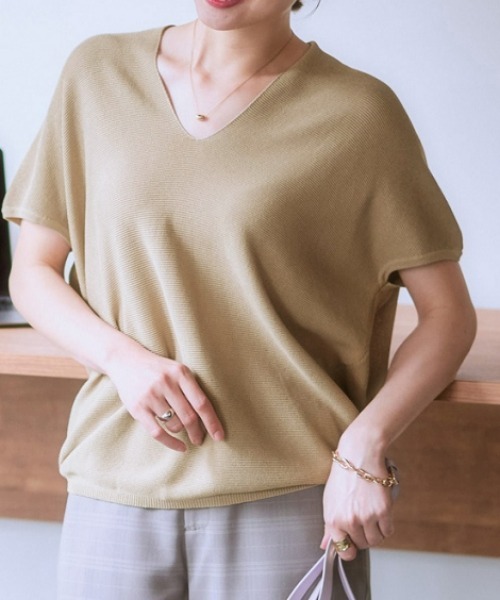 7days Life Styling（セブンデイズライフスタイリング）の「（接触冷感・毛玉になりにくい・ＵＶカット）綿混ドルマンＶネックニット（ニット/セーター・レディース・テラコッタ/シルバーグレー/グレイッシュベージュ/ブラック・S/M/L/LL）」の4枚目の写真