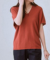 （接触冷感・毛玉になりにくい・ＵＶカット）綿混ドルマンＶネックニット