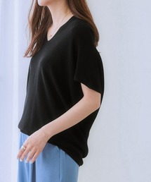 （接触冷感・毛玉になりにくい・ＵＶカット）綿混ドルマンＶネックニット